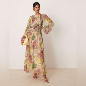 Chicways Floral Macrame Waisted Maxi Dress NWT